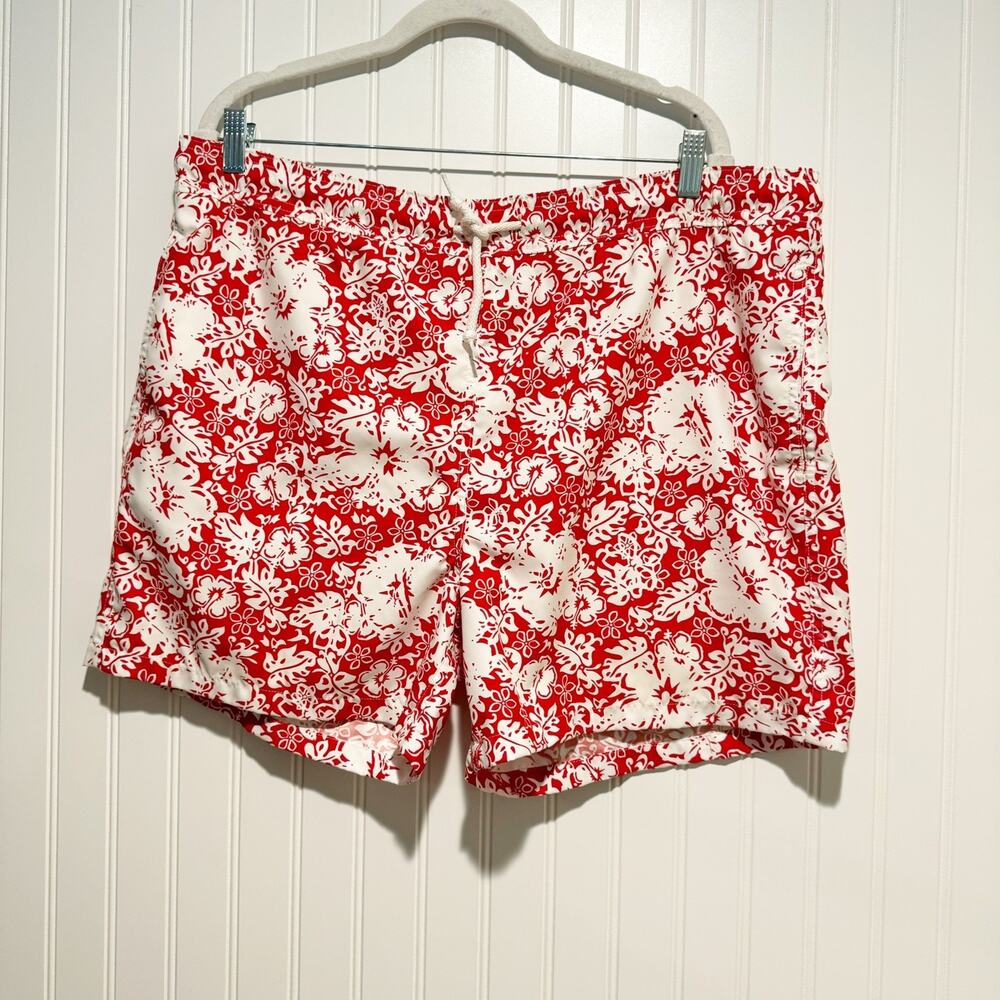 Brooks Brothers Red Floral Swim Trunks Mesh Lined Mens Medium